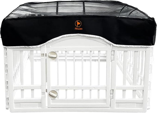 PJYuCien Dog Playpen Mesh Top Cover, Fits 36 Inch 4 Panels Regular Square Plastic Exercise Pet Pen, Adhesive Tape Connections, Black (Note: Cover Only, Fence Not Included)