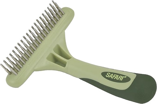 Coastal Pet Safari Dog Undercoat Rake - Top-Grade Double Row Rotating Pins Dematting Rake for Effective Deshedding and Pet Grooming