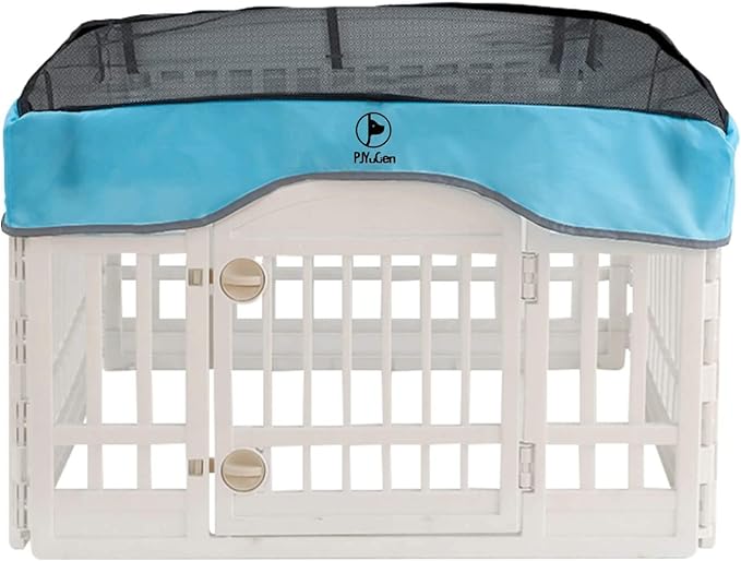 PJYuCien Dog Playpen Mesh Top Cover, Fits 36 Inch 4 Panels Regular Square Plastic Exercise Pet Pen, Adhesive Tape Connections, Blue (Note: Cover Only, Fence Not Included)