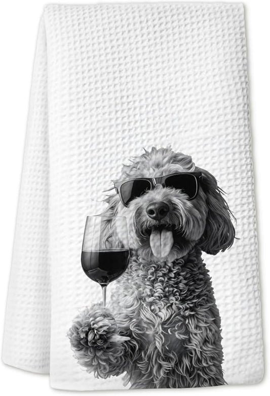 Wine Cavapoo Kitchen Towels, Cavapoo Gifts for Women Dish Towels for Kitchen Drying, Dog Lover Mom Gifts for Women Hand Towels for Bathroom, 16x24 Inch