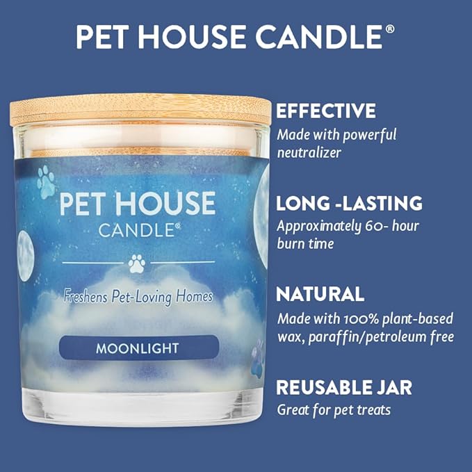One Fur All Pet House Candle 2 Pack - Plant-Based/Soy Scents, Long Lasting Pet Odor Removal - Moonlight