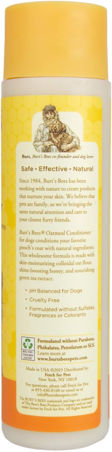Burt's Bees for Pets Oatmeal Dog Conditioner with Colloidal Oat Flour and Honey, 95% Natural Origin Formulas, Gentle Canine Conditioning for Itchy Dogs, 6pk, 10 oz