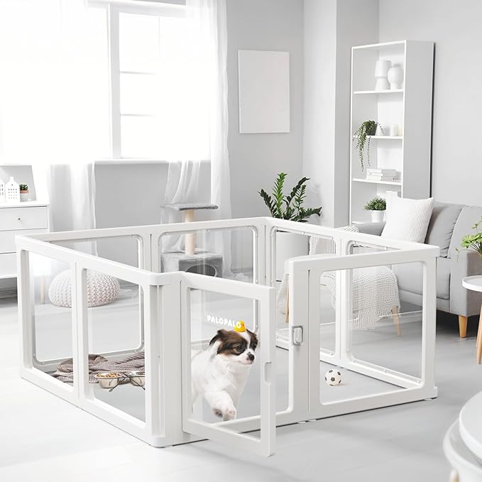PALOPALO XXL Transparent Acrylic Pet Playpen for Puppies Nursing Dogs & Indoor Outdoor Cats - Lightweight Portable Kennel with Tool-Free Assembly, Breathable Design for Home Use