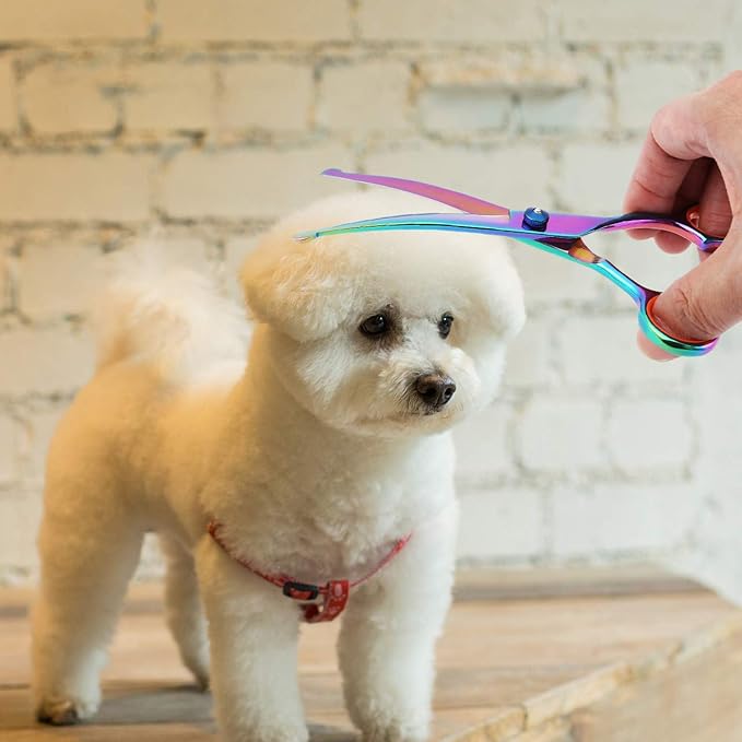 Mogoko Cat Dog Curved Scissors with Safe Round Tip, Stainless Steel Pet Grooming Shears