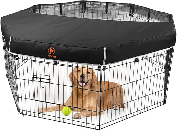 PJYuCien Dog Playpen Mesh Top Cover,Fits 24 Inch 8 Panels Metal Exercise Pet Pen, Elastic Buckles Connections, Black (Note: Only Cover, Fence Not Included)
