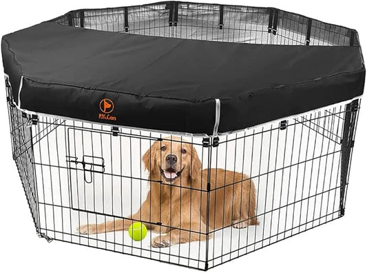 PJYuCien Dog Playpen Mesh Top Cover,Fits 24 Inch 8 Panels Metal Exercise Pet Pen, Elastic Buckles Connections, Black (Note: Only Cover, Fence Not Included)