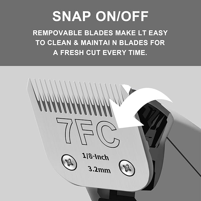 7FC Detachable Pet Clipper Replacement Blades Compatible with Andis/Oster A5/Wahl KM10 Series Dog Clipper,Made of Ceramic Blade & Stainless Steel Blade,Size 7FC Cut Length 1/8-Inch（2 Pack）