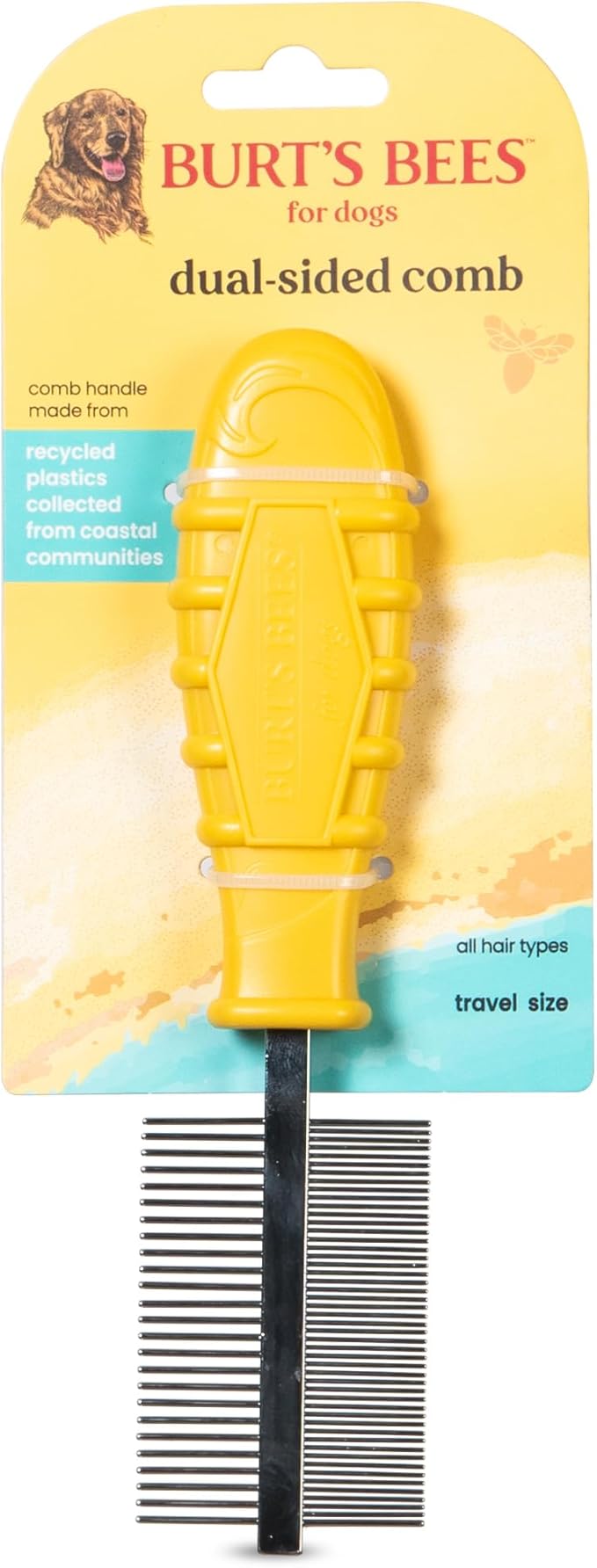 Burt's Bees for Pets Dual Sided Grooming Comb with Handle from Recycled Plastics | 2-in-1 Tool for Pet Grooming and Flea Removal