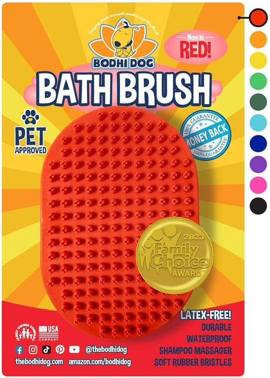 Bodhi Dog Shampoo Brush - Pet Grooming & Bath Supplies for Cats and Dog - Bath Brush for Long & Short Hair - Premium Scrubber for Shower, Bathing & Massage (One Pack, Red)
