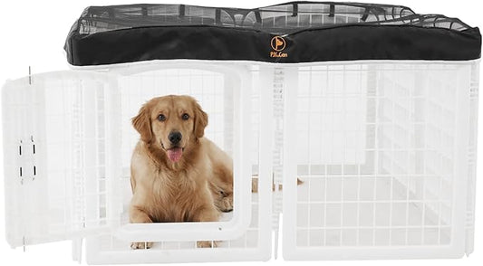 PJYuCien Dog Playpen Mesh Top Cover, Fits 24 Inch 8 Panels Regular Square Plastic Exercise Pet Pen, Adhesive Tape Connections, Black (Note: Cover Only, Fence Not Included)