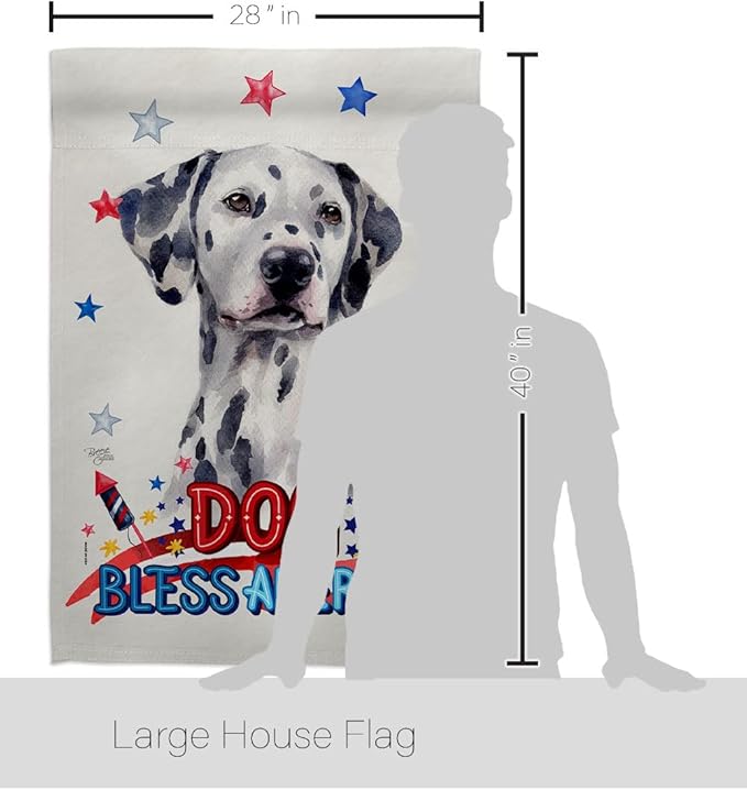 Breeze Decor Patriotic Dalmatian House Flag Pack Dog Puppy Spoiled Paw Canine Fur Pet Nature Farm Animal Creature Vintage Applique Banner Small Garden Yard Gift Double-Sided, Made in USA