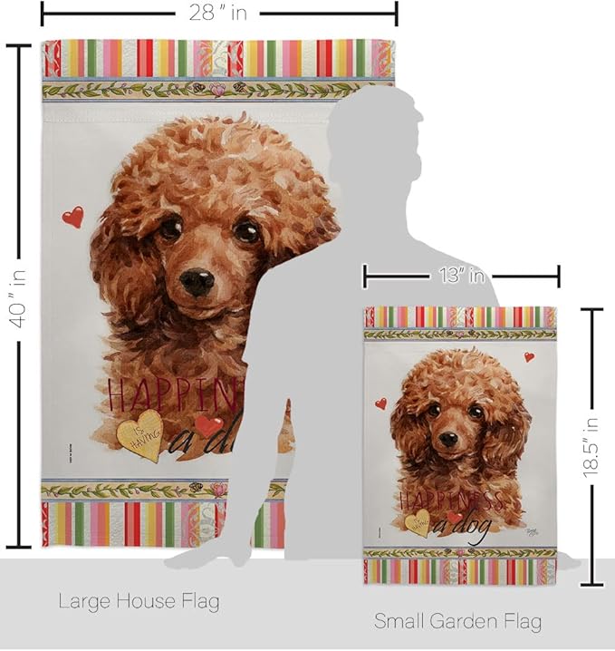 Breeze Decor Miniature Poodle Happiness Garden House Flag-Kit Dog Puppy Spoiled Paw Canine Fur Pet Nature Farm Animal Creature Decoration Banner Small Yard Gift Double-Sided, Made in USA