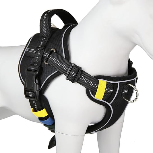 No-Pull Large Dog Harness - Tatical Dog Harness for Large Dog with Handle, Freedom No Pull Escape Proof Dog Vest Harness, Front Clip Reflective Adjustable Service Dog Harness(Black, Large)