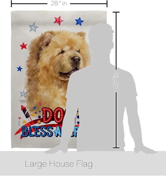 Breeze Decor Patriotic Cream Chow House Flag Pack Dog Puppy Spoiled Paw Canine Fur Pet Nature Farm Animal Creature Applique Decoration Banner Small Garden Yard Gift Double-Sided, Made in USA