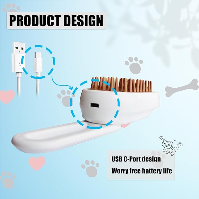 Cat Brush with Steam Cat Grooming Steamy Brush Misting Brush with Adjustable Handle for Cats Dogs Rabbits ALD-002-W (White)