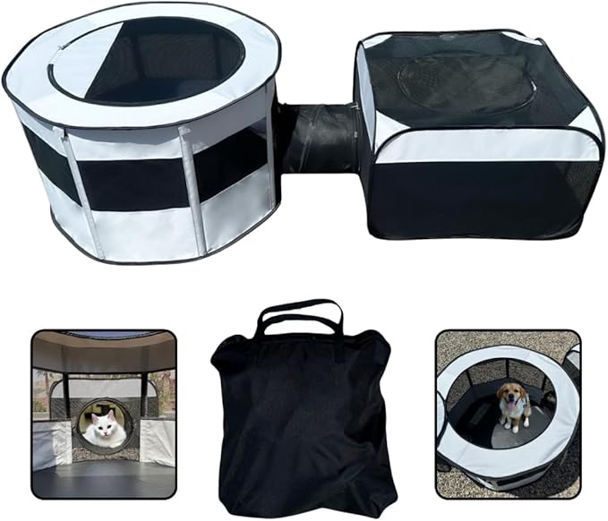 Animal Enclosure Playpen with Tunnel and Double Detachable Rooms - Extra Large and Extremely Sturdy