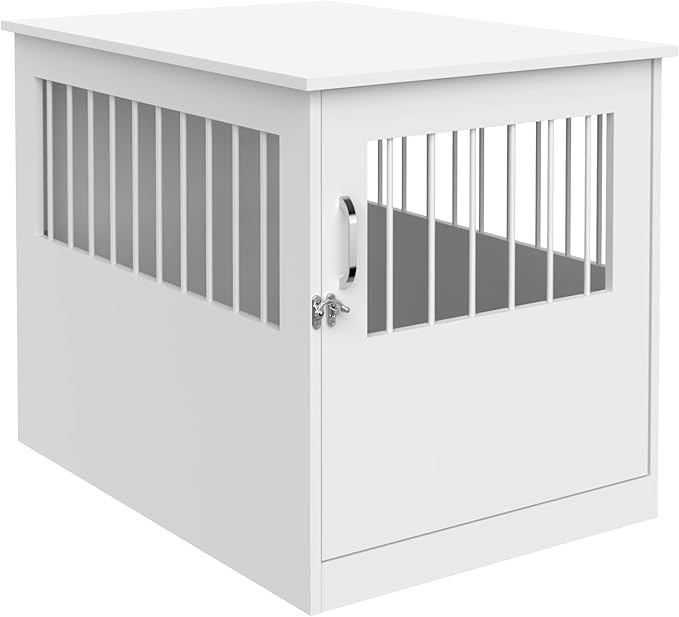 ClosetMaid Pet Crate End Table Furniture for Medium Dogs or Cats Under 25 lbs, White Wood Finish