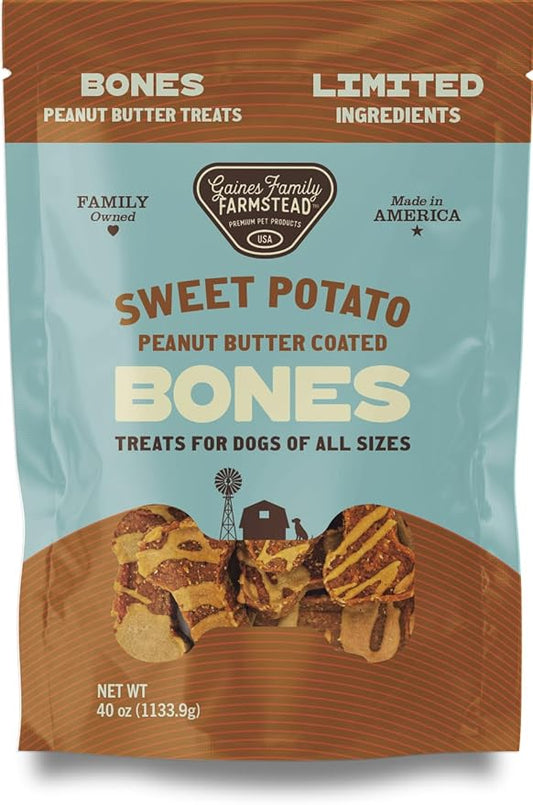Gaines Family Farmstead Sweet Potato Peanut Butter Coated Bones – Natural Dog Treats, Limited Ingredients, Healthy Snacks for Dogs, Made in USA, 2.5 Pound Bag