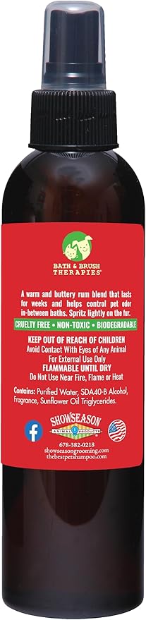 Bath & Brush Therapies® Hot Buttered Rum Pet Cologne For Dogs 4.5 oz | Long-Lasting Odor Eliminator | Paraben-Free | Biodegradable & Non-Toxic | Made in USA