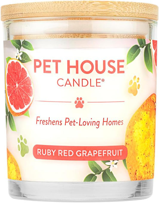 Pet House 9 oz Ruby Red Grapefruit Scented Pet Odor Candle, Clean Burning, Long Lasting, Plant Based Spring, Summer Scented Soy Candle, 60 Hour Burn Time