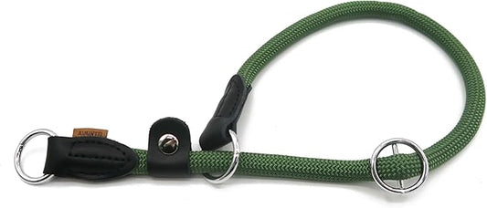 Braided Rope Collar, Training Dog Collar, Round Martingale Collar, Slip Collar with Adjustable Stopper and Slidable Stop Ring - Ideal for Large Dogs (L(1/2") - 20" Long, Dark Green)