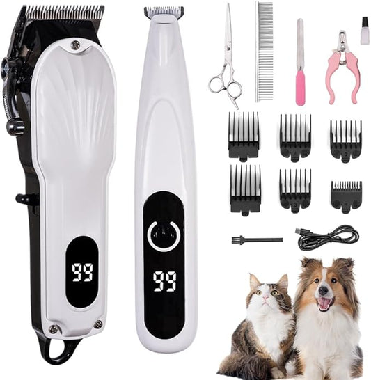 Grooming Kit and Paw Trimmer for Cat Dog 2 in 1 Cordless Hair Clippers for Matted Hair Cats Dogs Quiet Shaver for Thick Hair Pets Horse Animals