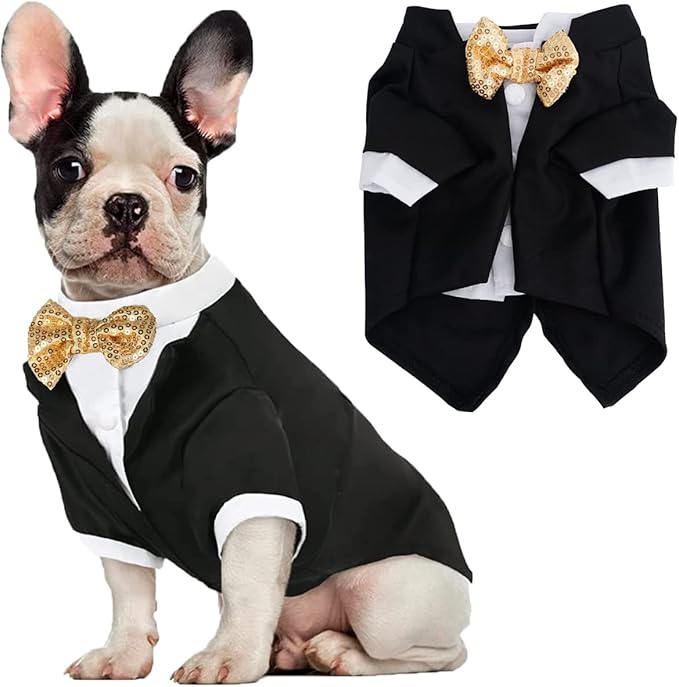 Dog Tuxedo, Formal Pet Clothes Shirt Costume Wedding Attire Party Bow Tie Suit, Pet Outfit for Small Medium Large Dogs Cats, Halloween Pet Costumes Birthday Puppy Clothing Christmas Apparel (L)