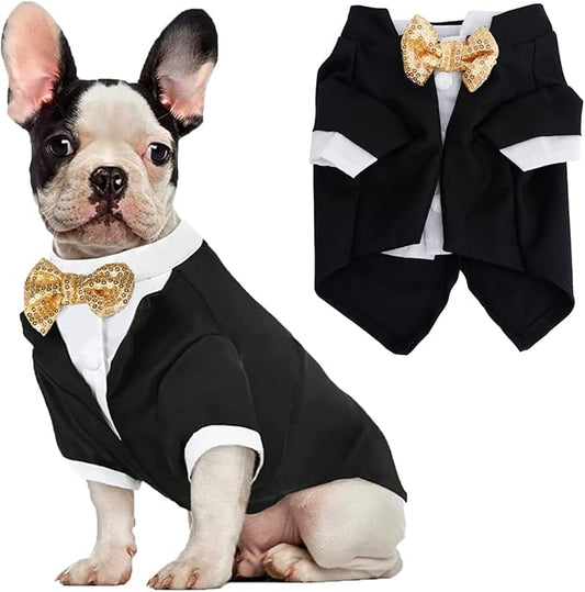 Dog Tuxedo, Formal Pet Clothes Shirt Costume Wedding Attire Party Bow Tie Suit, Pet Outfit for Small Medium Large Dogs Cats, Halloween Pet Costumes Birthday Puppy Clothing Christmas Apparel (L)
