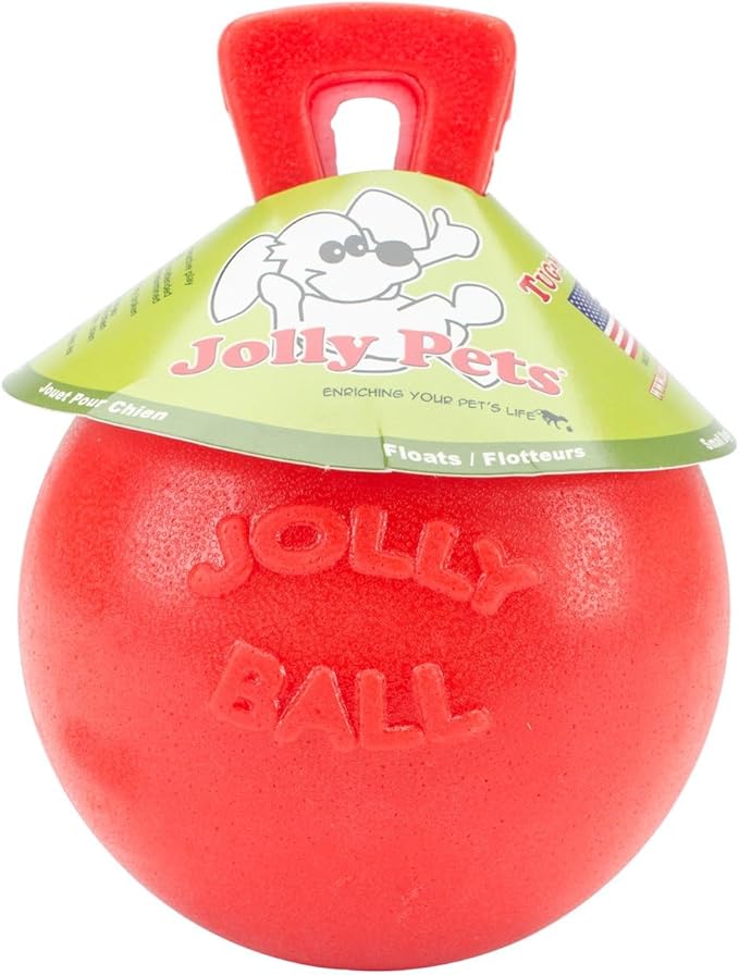 Jolly Pets Tug-n-Toss Heavy Duty Dog Toy Ball with Handle, 4.5 Inches/Small, Orange