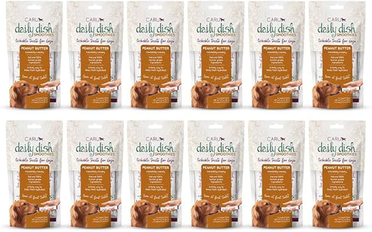 Caru - Daily Dish Smoothies - Lickable Peanut Butter Dog Treat or Pet Food Topper - .5oz Tubes - 4 Tubes per Pack - 12 Pack