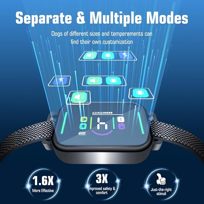 Dog Bark Collar, Rechargeable Anti-Barking Collars for Small, Medium and Large Dogs, Dog Training Collar with 8 Sensitivities, IP67 Waterproof Humane Over-Shock Protection(Black)