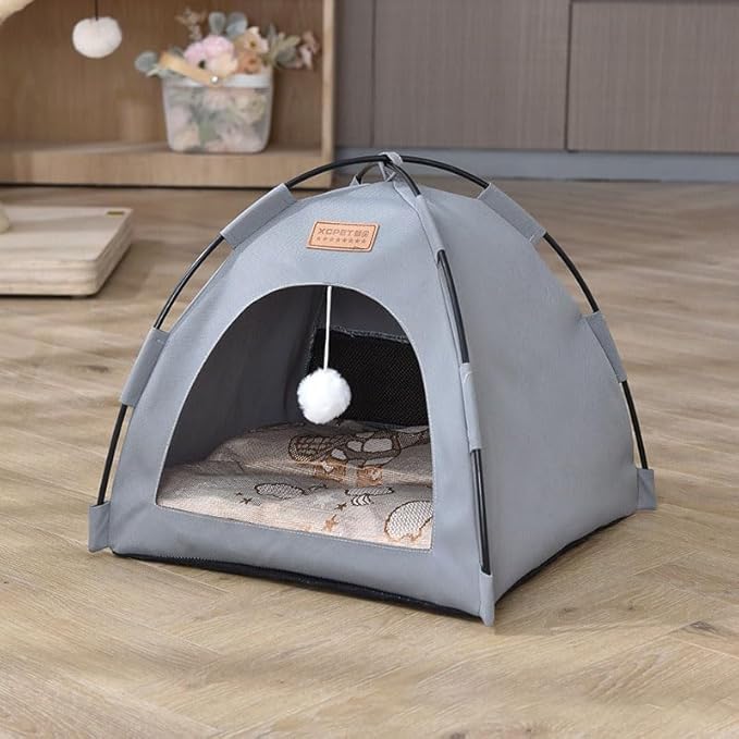 Cute Cat Teepee Cave, Cat Tent Foldable Indoor Outdoor with Thick Mat,Puppy Bed Tent,Bunny Pet Tent Teepee,Portable Dog House Teepee Tent, Cat Bed,Dog Bed Tent,Puppy Bunny,Pet Tent Teepee (O, M)