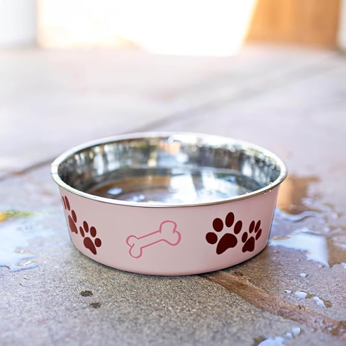 Loving Pets Bella Dog Bowls- Stainless Steel Dog & Cat Bowls - Spill Proof Dog Food Bowl, Cat Bowl, Puppy Essentials & Pet Supplies Great for Home & Travel (Medium 20-25 lbs, Paparazzi Pink)
