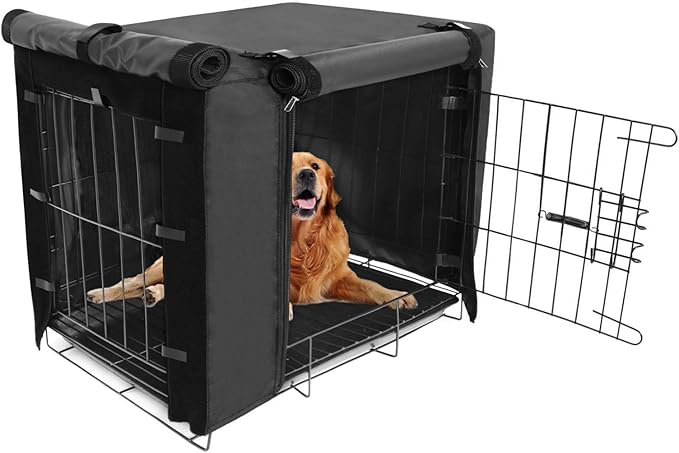 Durable Dog crate cover Double Door for large pet Kennel Covers Universal Fit for 24 30 36 42 48 inches Wire Dog Crate (30 Inch (30" L x 19" W x 21" H))-Black