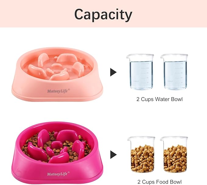 MateeyLife Slow Feeder Dog Bowls 2PCS, Anti-Choking Puzzle Dog Food Bowls, Anti-Slip Interactive Feeding Slow Down Eating, Bloat Stop Maze Dishes for Medium Large Breeds Pink&Purple
