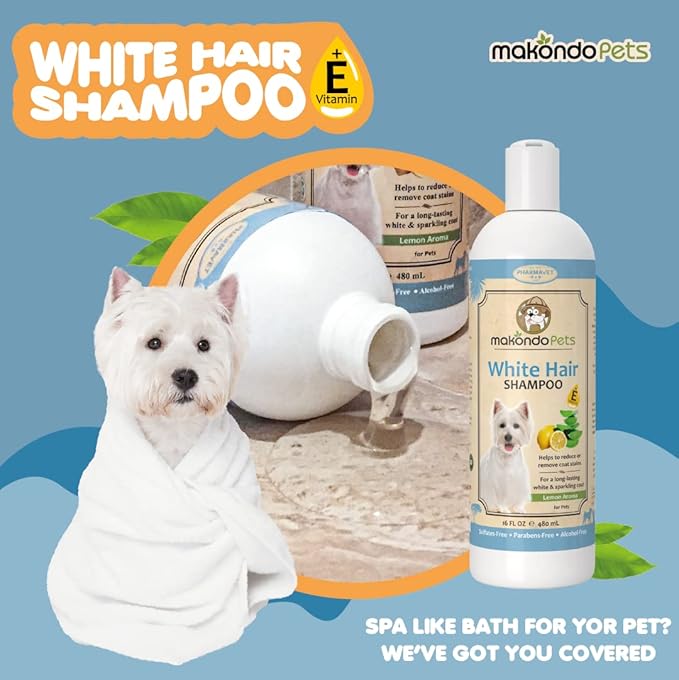 Dog Whitening Shampoo– for Dogs with White Light Colored Hair Coat Fur–White Haired Pets Shampoo for Itching Dry Sensitive Skin. Non Toxic Formula