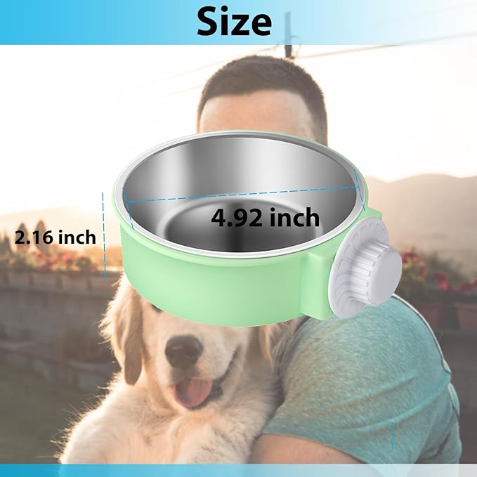 2 Pieces Crate Dog Bowl, Removable Stainless Steel Pet Kennel Hanging Food Water Feeder Bowl Cage Coop Cup for Puppy Medium Dog Cat Rabbit Ferret Bird (Blue,Green)