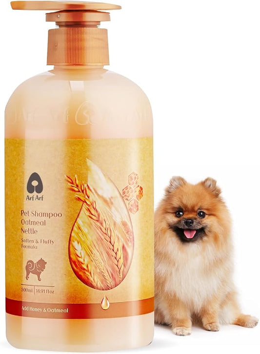 Arf Arf Dog Shampoo Softening Formula, Soften & Fluffy Oatmeal 16oz, Detangling & Coat Protection, Honey-Infused, Pet-Friendly, Ideal for Long Fur, Suitable for All Breeds and Ages - 16oz