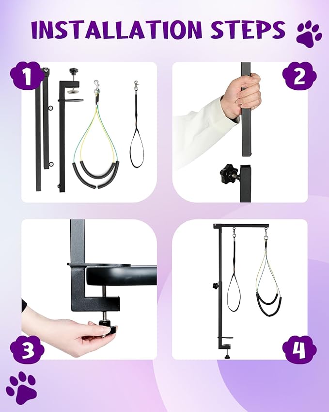 Breeze Touch Dog Grooming Arm - 35" Dog Grooming Table Arm with Clamp and Post, Loop Noose, No Sit Haunch Holder Grooming Restraint for Small & Medium Dogs