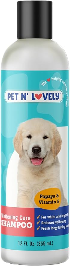 Pet N' Lovely WHITENING Care PET Shampoo | for White and Bright Fur | for Dogs and Cats | Reduces Yellowing | Fresh Long Lasting Scent | Deep Cleans and Brightens | 12 Fl. Oz., Clear