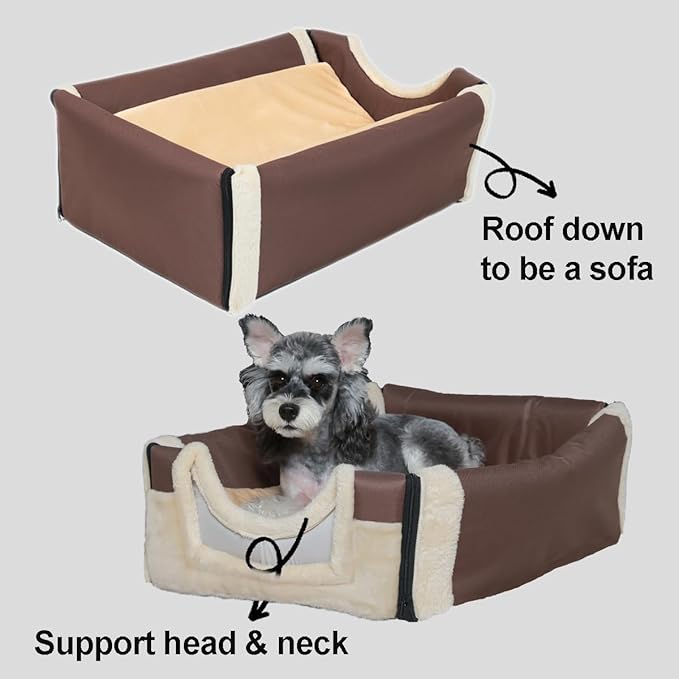 ANPPEX Igloo Dog House Indoor,L Size Dog Cave for Small and Medium Dogs,2-in-1 Washable Covered Dog Bed,Brown