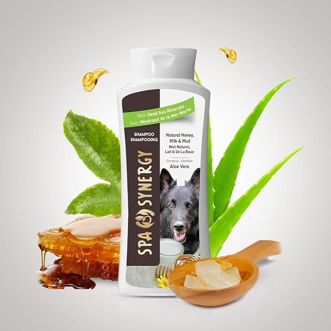 Pet Dog Shampoo Mud and Natural Dead Sea Mineral Rich, Aloe Vera & Vitamin-E, Soothing, Soften & Shiny Coat, Cleansing - Natural Honey & Milk - (1) Bottle 16.5 FL OZ