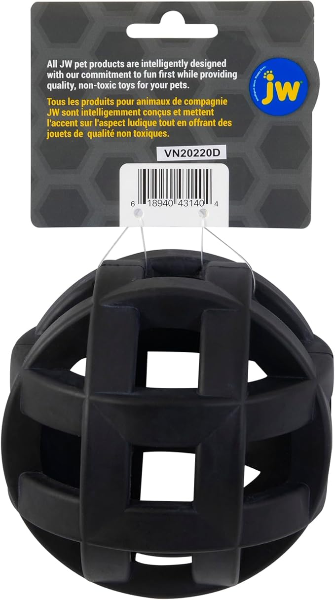 JW Pet Hol-ee Roller Extreme Dog Toy Puzzle Ball, Natural Rubber, Medium (4.5 Inch Diameter), Colors May Vary