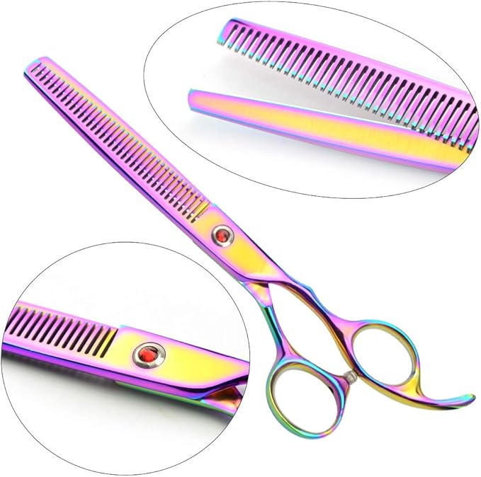 LILYS PET Professional PET DOG Grooming Coated Titanium scissors suit Cutting&Curved&Thinning shears (7.5 inches, Rainbow)…