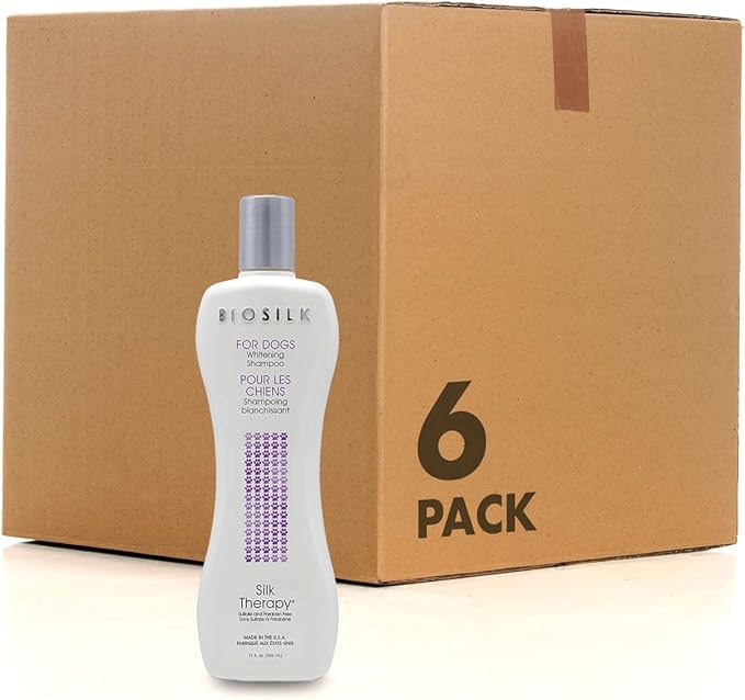 BioSilk for Dogs Silk Therapy Whitening Shampoo | Best Brightening for White Dogs to Keep A Clean, White Coat, 12 Oz Bottle, Pack of 2