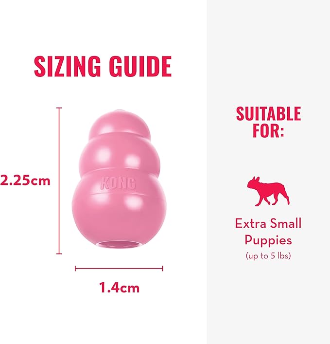 KONG Puppy - Natural Teething Rubber Chew Toy for Dogs - Stuffable Dog Toy for Extended Playtime - Chew & Fetch Toy for Puppies - for XS Puppies - Pink
