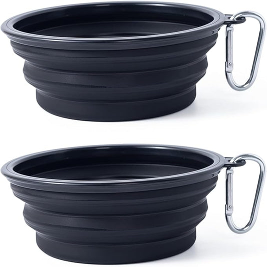 Dog Bowl Pet Collapsible Bowls, 2 Pack Collapsible Dog Water Bowls for Cats Dogs, Portable Pet Feeding Watering Dish for Walking Parking Traveling with 2 Carabiners (Black+Black, Medium)