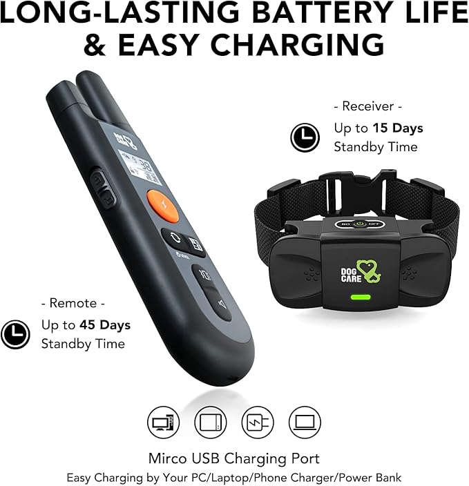 DOG CARE Dog Training Collar with Remote - Dog Shock Collar for All Dogs with 1800FT Remote, Rechargeable Dog Bark Collar with Beep/Vibration/Shock Modes, Security Lock, Rainproof [2023 Upgraded]