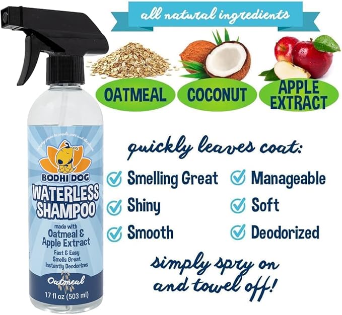 Bodhi Dog Waterless Shampoo - Natural Dry Shampoo for Dogs & Cats - Neutralizes Pet Odor - No Rinse Required - Made of Natural Extracts - Safe for Sensitive Skin - Oatmeal & Apple (17 Fl Oz)
