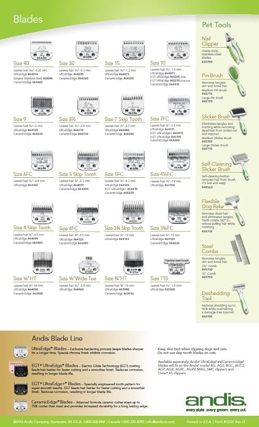 Andis (Pet) 64440 CeramicEdge Ceramic Coarse Pet Replacement Blade Cutter, Size-Coarse ,Silver